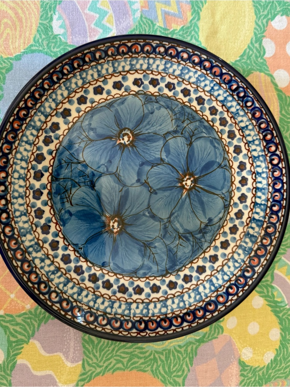 Polish Pottery Hand-Painted Blue Floral Ceramic plate 8”
